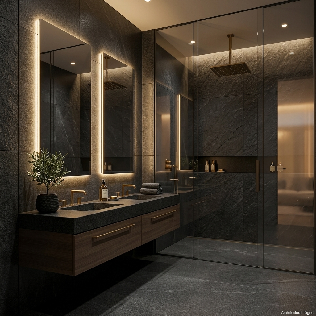 Premium marble bathroom with rain shower